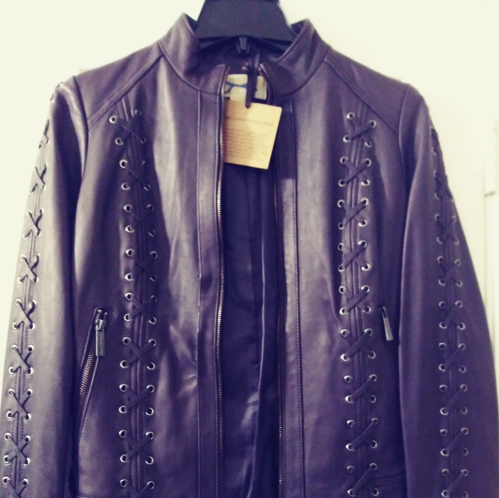 Michael Kors Womens Handcrafted Vintage 100 % Leather Jacket Size Small Iris